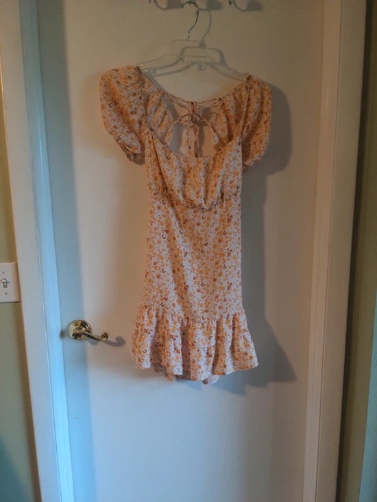 Dresses & Skirts - Floral Tie-Back Ruffle Hem Mini Dress - Yellow Floral